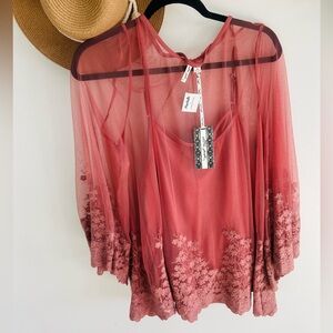 ultra pink tank top with top embroidered boho